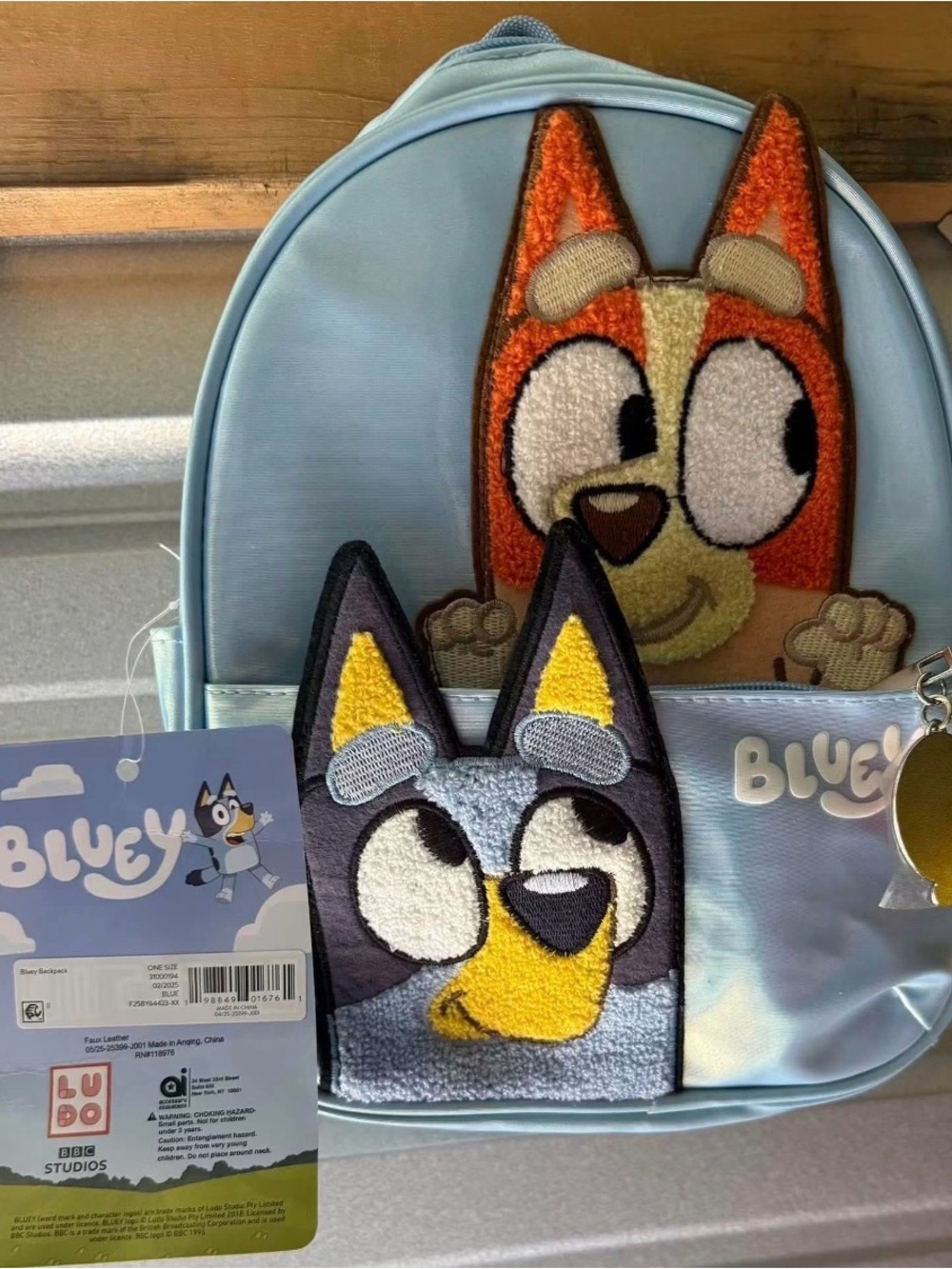 Bluey Light Blue Kids Backpack with Character Appliqués 10.5